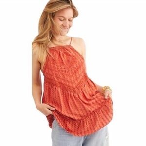 - NWT Free People Orange Paprika Elisa Embroidered Swing Tank Top